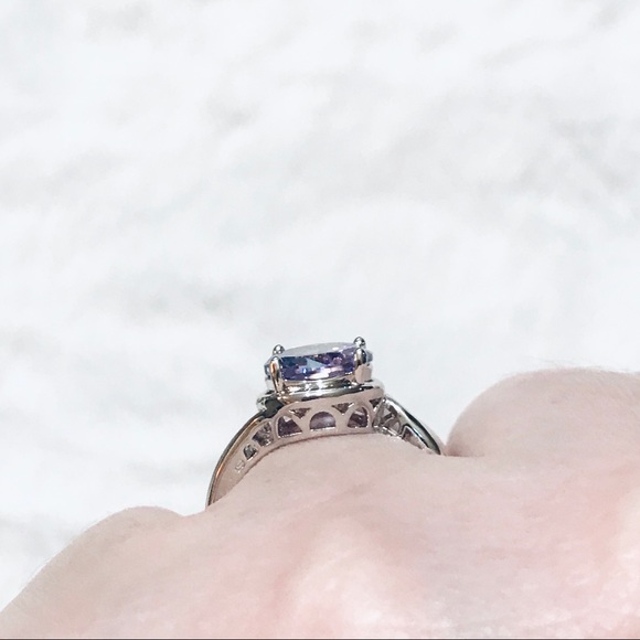 ๐Stunning Lavender Birthstone Round 4-Prong Synthetic Gem Silver Ring | US 8 - Picture 10 of 16